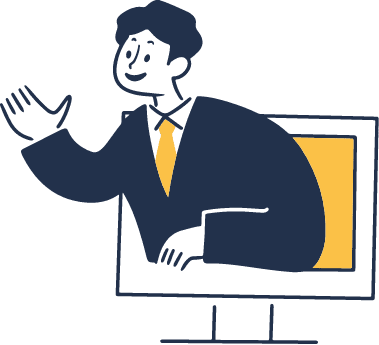 パソコンモニターから上半身が出ている人物のイラスト