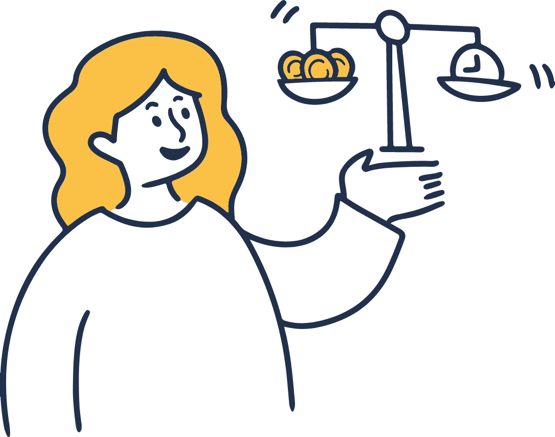 笑顔で天秤を持っている女性のイラスト