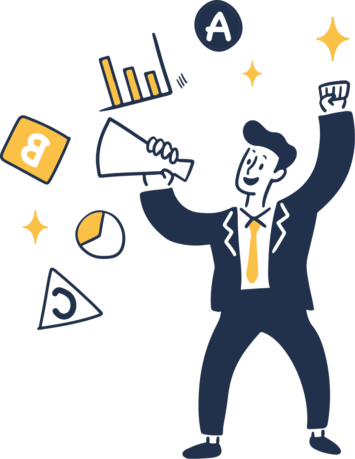 メガホンを持って前向きに発信しているビジネスマンのイラスト