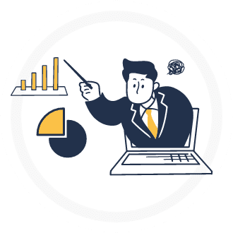 パソコンでデータ分析をしている営業担当者のイラスト