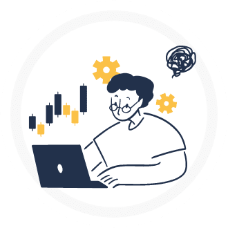 パソコンでデータ管理をしている管理職のイラスト