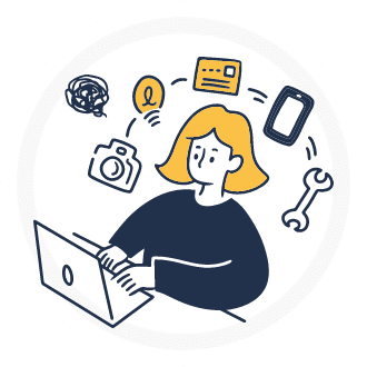 パソコンで業務管理をしている総務担当者のイラスト