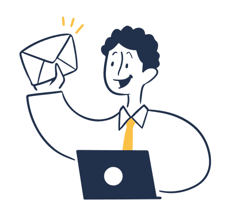 ラップトップと封筒を持った人物のイラスト