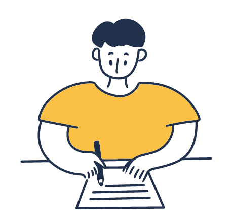 書類にサインをしている人物のイラスト