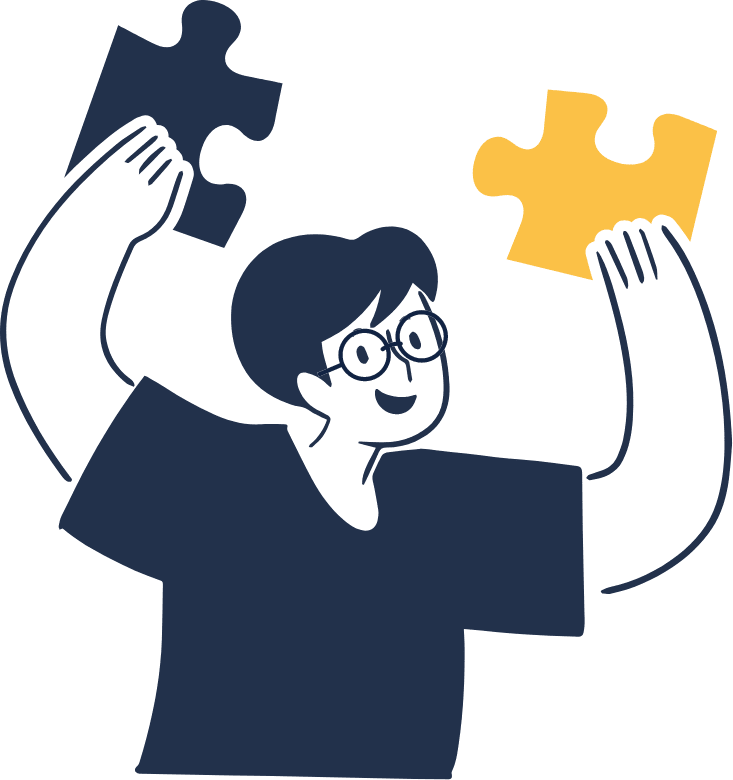 パズルピースを組み合わせようとしている人物のイラスト