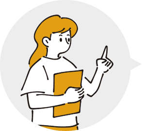 書類を持って指を立てている金髪の人物のイラスト