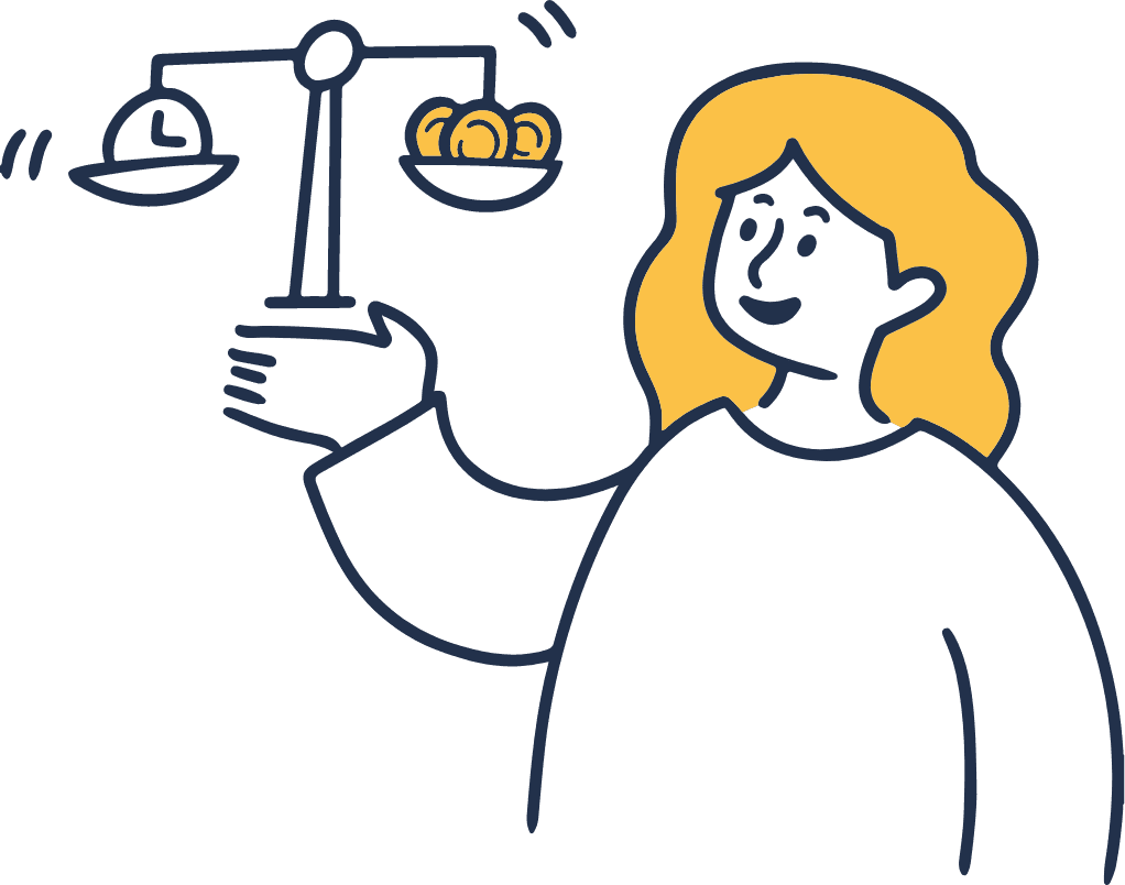 笑顔で天秤を持っている女性のイラスト