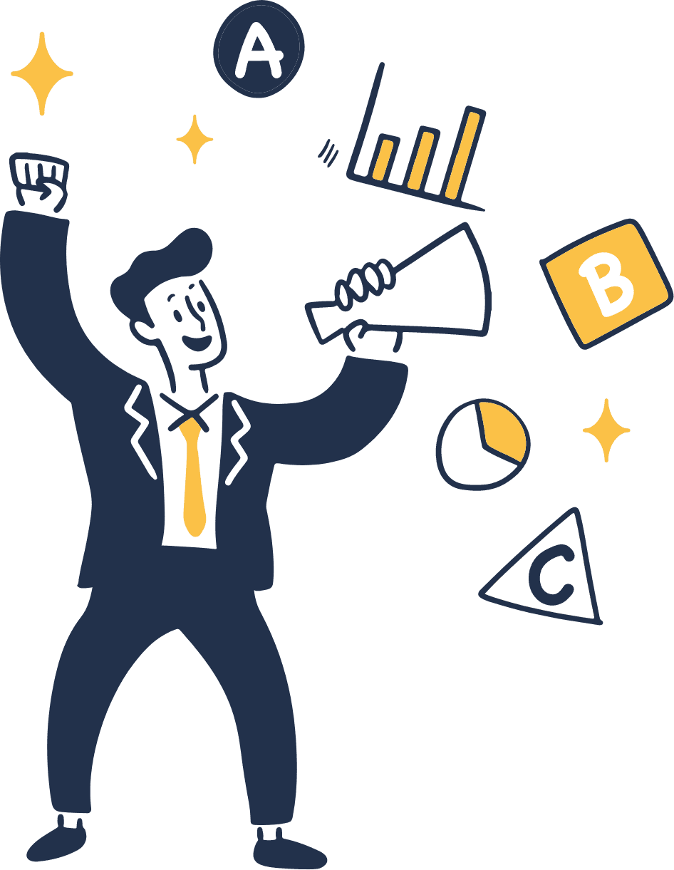 メガホンを持って前向きに発信しているビジネスマンのイラスト